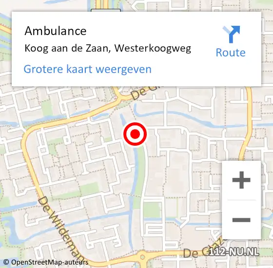 Locatie op kaart van de 112 melding: Ambulance Koog aan de Zaan, Westerkoogweg op 26 april 2024 21:51