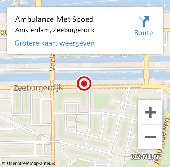 Locatie op kaart van de 112 melding: Ambulance Met Spoed Naar Amsterdam, Zeeburgerdijk op 26 april 2024 21:56