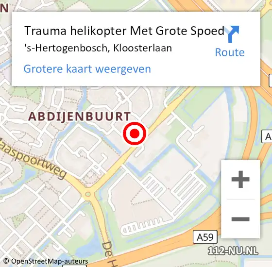 Locatie op kaart van de 112 melding: Trauma helikopter Met Grote Spoed Naar 's-Hertogenbosch, Kloosterlaan op 26 april 2024 22:02
