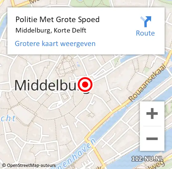 Locatie op kaart van de 112 melding: Politie Met Grote Spoed Naar Middelburg, Korte Delft op 26 april 2024 22:04