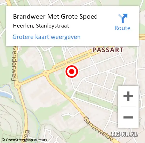 Locatie op kaart van de 112 melding: Brandweer Met Grote Spoed Naar Heerlen, Stanleystraat op 26 april 2024 22:21