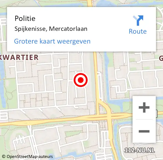 Locatie op kaart van de 112 melding: Politie Spijkenisse, Mercatorlaan op 26 april 2024 22:25