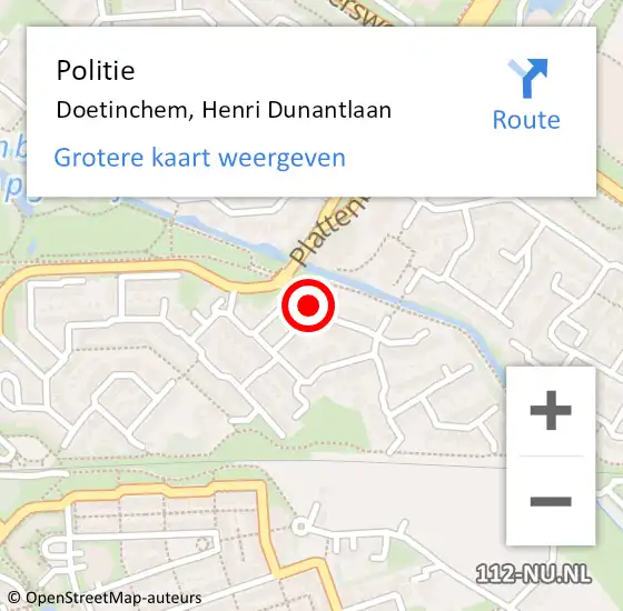 Locatie op kaart van de 112 melding: Politie Doetinchem, Henri Dunantlaan op 26 april 2024 22:30