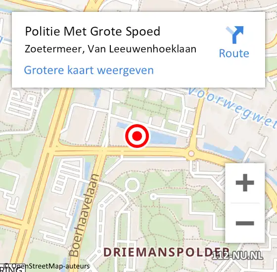 Locatie op kaart van de 112 melding: Politie Met Grote Spoed Naar Zoetermeer, Van Leeuwenhoeklaan op 26 april 2024 22:36