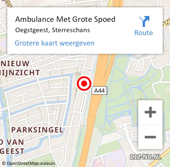 Locatie op kaart van de 112 melding: Ambulance Met Grote Spoed Naar Oegstgeest, Sterreschans op 26 april 2024 23:21