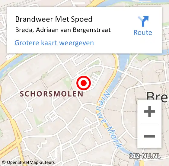 Locatie op kaart van de 112 melding: Brandweer Met Spoed Naar Breda, Adriaan van Bergenstraat op 26 april 2024 23:24