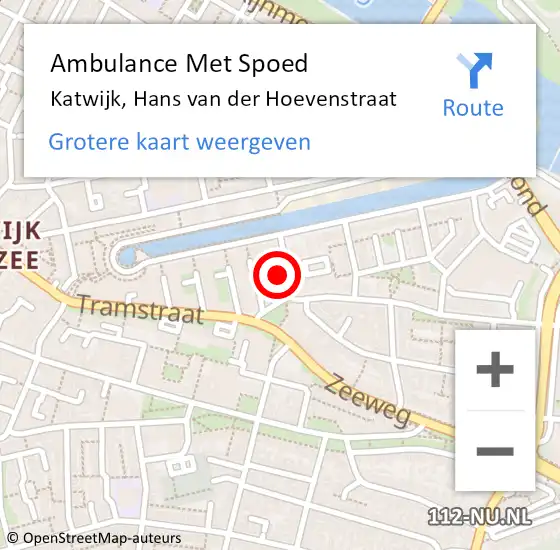 Locatie op kaart van de 112 melding: Ambulance Met Spoed Naar Katwijk, Hans van der Hoevenstraat op 26 april 2024 23:32