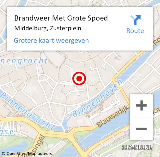Locatie op kaart van de 112 melding: Brandweer Met Grote Spoed Naar Middelburg, Zusterplein op 27 april 2024 00:02