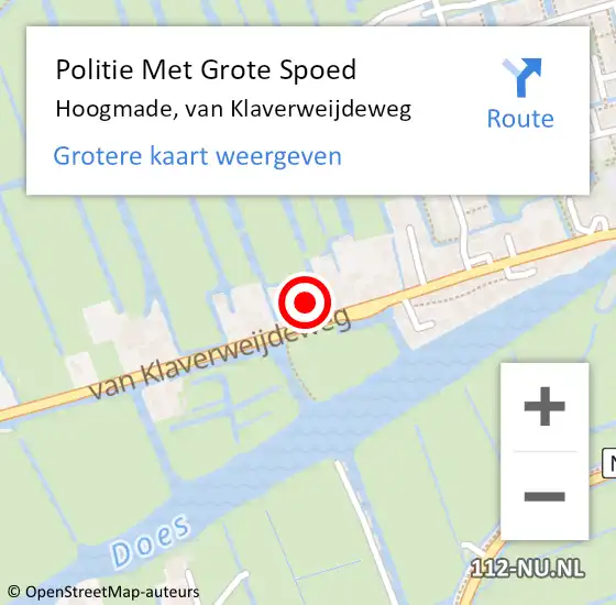 Locatie op kaart van de 112 melding: Politie Met Grote Spoed Naar Hoogmade, van Klaverweijdeweg op 27 april 2024 00:05