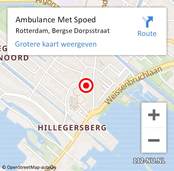 Locatie op kaart van de 112 melding: Ambulance Met Spoed Naar Rotterdam, Bergse Dorpsstraat op 27 april 2024 00:14
