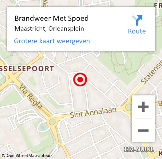 Locatie op kaart van de 112 melding: Brandweer Met Spoed Naar Maastricht, Orleansplein op 27 april 2024 00:24