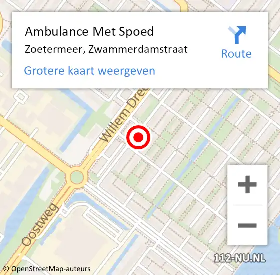 Locatie op kaart van de 112 melding: Ambulance Met Spoed Naar Zoetermeer, Zwammerdamstraat op 27 april 2024 00:27