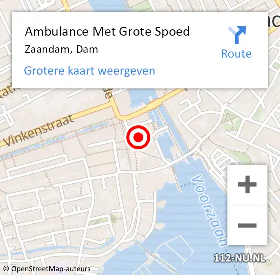 Locatie op kaart van de 112 melding: Ambulance Met Grote Spoed Naar Zaandam, Dam op 27 april 2024 00:28