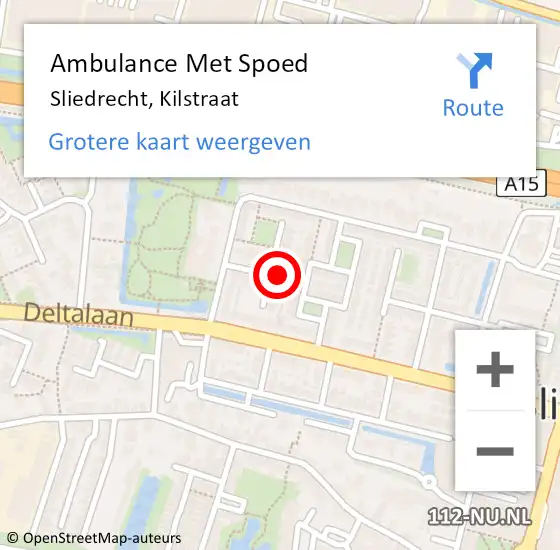 Locatie op kaart van de 112 melding: Ambulance Met Spoed Naar Sliedrecht, Kilstraat op 27 april 2024 00:57