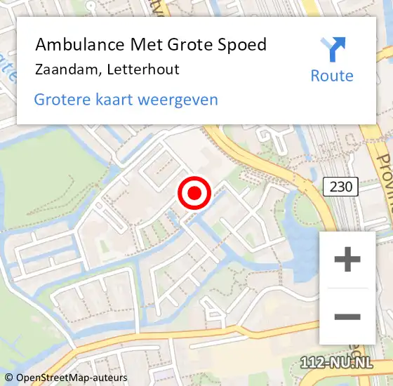 Locatie op kaart van de 112 melding: Ambulance Met Grote Spoed Naar Zaandam, Letterhout op 27 april 2024 01:34