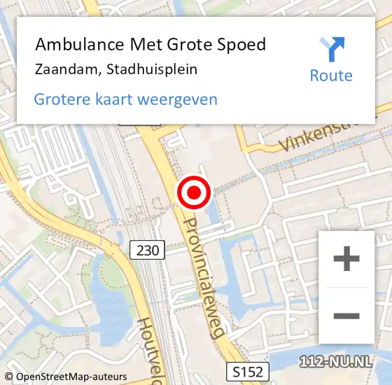 Locatie op kaart van de 112 melding: Ambulance Met Grote Spoed Naar Zaandam, Stadhuisplein op 27 april 2024 01:47