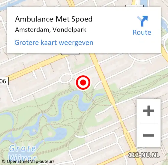Locatie op kaart van de 112 melding: Ambulance Met Spoed Naar Amsterdam, Vondelpark op 27 april 2024 01:47