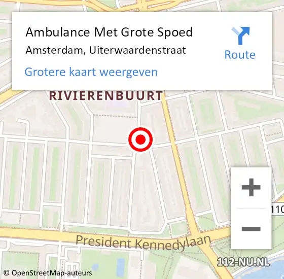 Locatie op kaart van de 112 melding: Ambulance Met Grote Spoed Naar Amsterdam, Uiterwaardenstraat op 27 april 2024 02:02