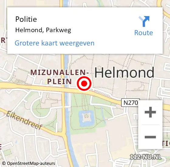Locatie op kaart van de 112 melding: Politie Helmond, Parkweg op 27 april 2024 03:55