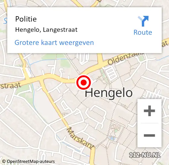 Locatie op kaart van de 112 melding: Politie Hengelo, Langestraat op 27 april 2024 04:05