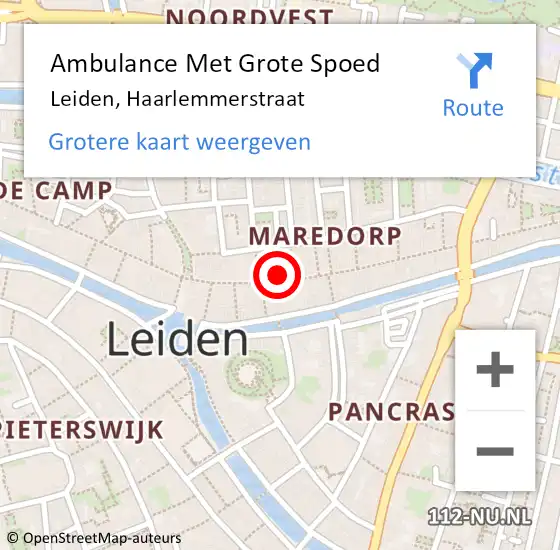 Locatie op kaart van de 112 melding: Ambulance Met Grote Spoed Naar Leiden, Haarlemmerstraat op 27 april 2024 04:20