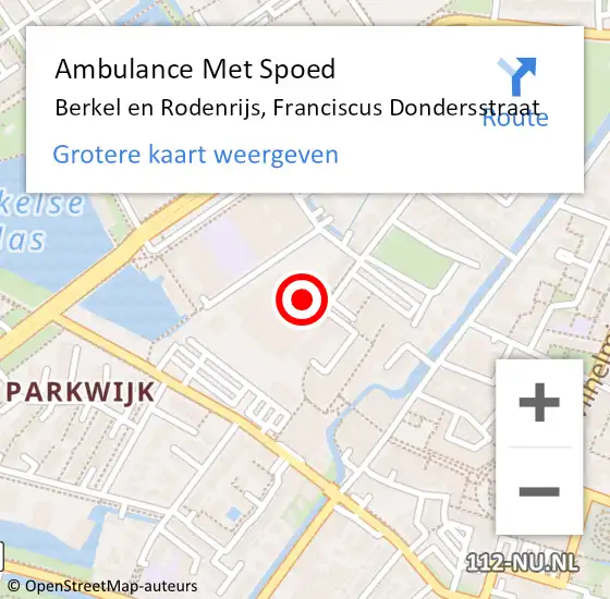 Locatie op kaart van de 112 melding: Ambulance Met Spoed Naar Berkel en Rodenrijs, Franciscus Dondersstraat op 27 april 2024 04:53