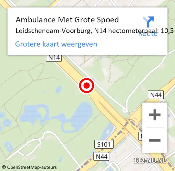 Locatie op kaart van de 112 melding: Ambulance Met Grote Spoed Naar Leidschendam-Voorburg, N14 hectometerpaal: 10,5 op 27 april 2024 05:54