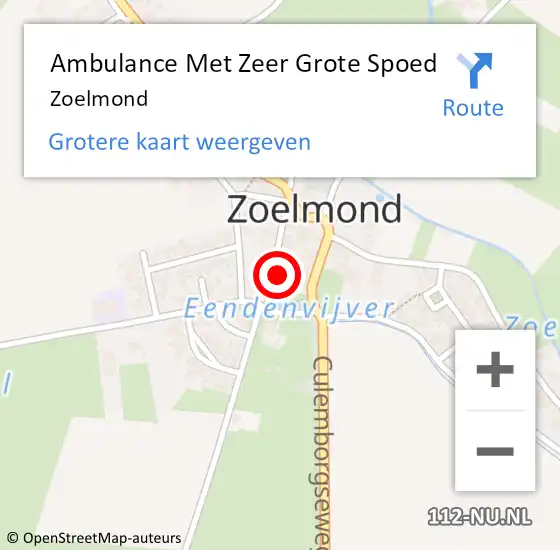 Locatie op kaart van de 112 melding: Ambulance Met Zeer Grote Spoed Naar Zoelmond op 27 april 2024 06:14