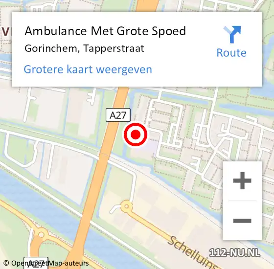 Locatie op kaart van de 112 melding: Ambulance Met Grote Spoed Naar Gorinchem, Tapperstraat op 27 april 2024 06:16