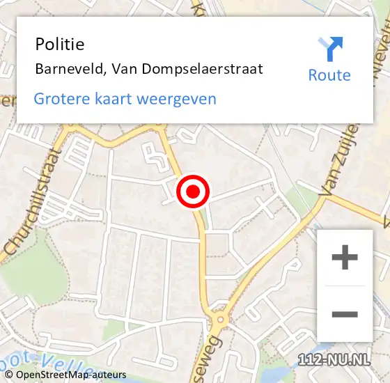 Locatie op kaart van de 112 melding: Politie Barneveld, Van Dompselaerstraat op 27 april 2024 06:26