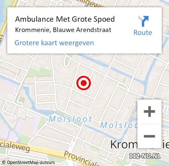 Locatie op kaart van de 112 melding: Ambulance Met Grote Spoed Naar Krommenie, Blauwe Arendstraat op 27 april 2024 06:59