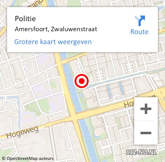Locatie op kaart van de 112 melding: Politie Amersfoort, Zwaluwenstraat op 27 april 2024 07:05