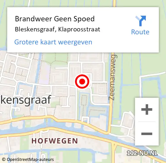 Locatie op kaart van de 112 melding: Brandweer Geen Spoed Naar Bleskensgraaf, Klaproosstraat op 27 april 2024 07:07