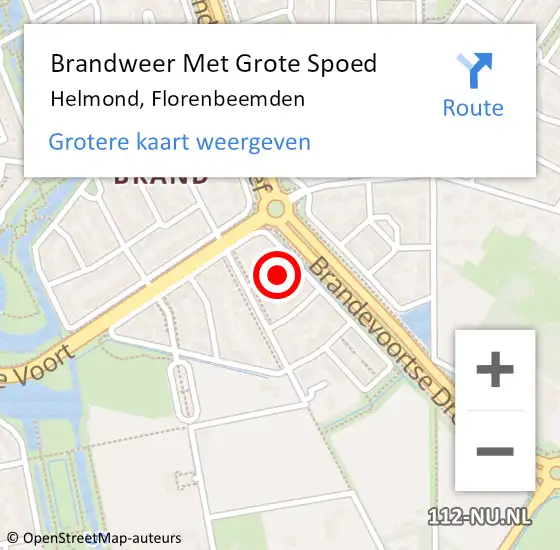 Locatie op kaart van de 112 melding: Brandweer Met Grote Spoed Naar Helmond, Florenbeemden op 27 april 2024 07:15