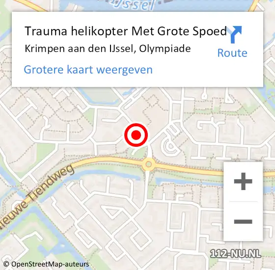 Locatie op kaart van de 112 melding: Trauma helikopter Met Grote Spoed Naar Krimpen aan den IJssel, Olympiade op 27 april 2024 08:04