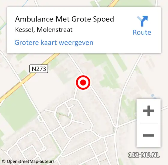 Locatie op kaart van de 112 melding: Ambulance Met Grote Spoed Naar Kessel, Molenstraat op 3 oktober 2014 19:39