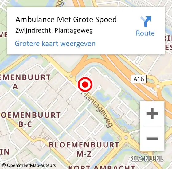 Locatie op kaart van de 112 melding: Ambulance Met Grote Spoed Naar Zwijndrecht, Plantageweg op 27 april 2024 08:49