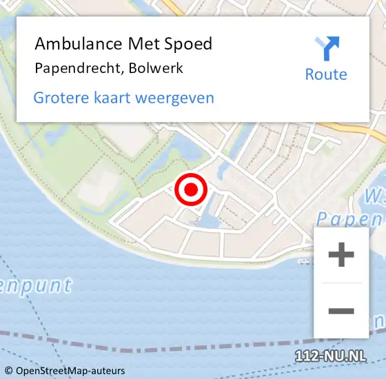 Locatie op kaart van de 112 melding: Ambulance Met Spoed Naar Papendrecht, Bolwerk op 27 april 2024 09:20
