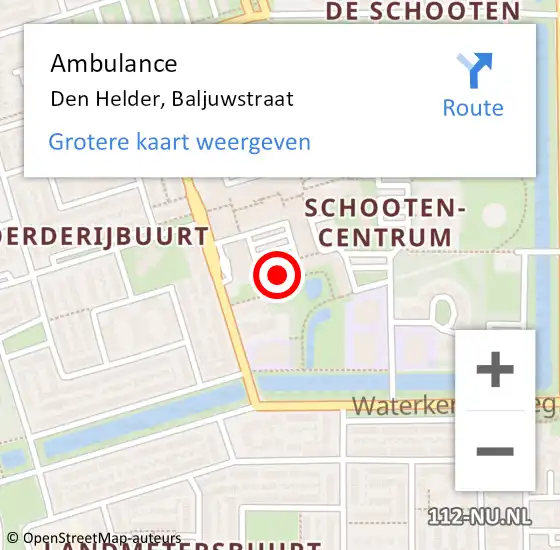 Locatie op kaart van de 112 melding: Ambulance Den Helder, Baljuwstraat op 27 april 2024 10:18