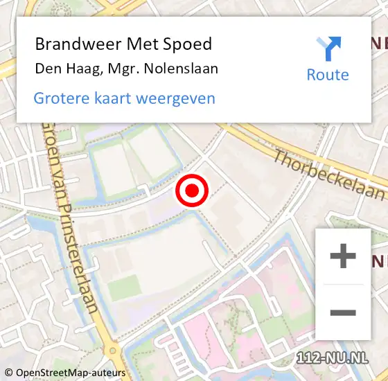 Locatie op kaart van de 112 melding: Brandweer Met Spoed Naar Den Haag, Mgr. Nolenslaan op 27 april 2024 10:41