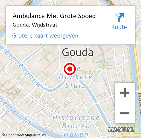 Locatie op kaart van de 112 melding: Ambulance Met Grote Spoed Naar Gouda, Wijdstraat op 27 april 2024 11:42