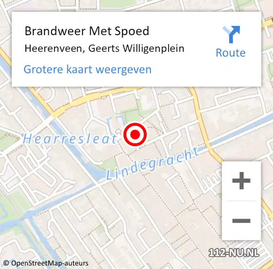 Locatie op kaart van de 112 melding: Brandweer Met Spoed Naar Heerenveen, Geerts Willigenplein op 27 april 2024 11:49