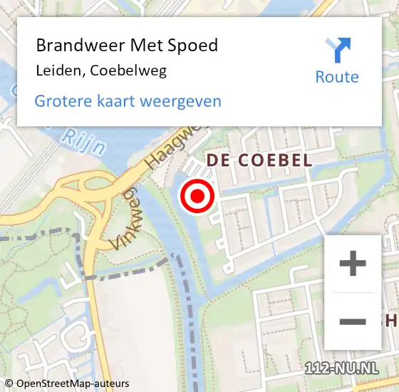Locatie op kaart van de 112 melding: Brandweer Met Spoed Naar Leiden, Coebelweg op 27 april 2024 12:54