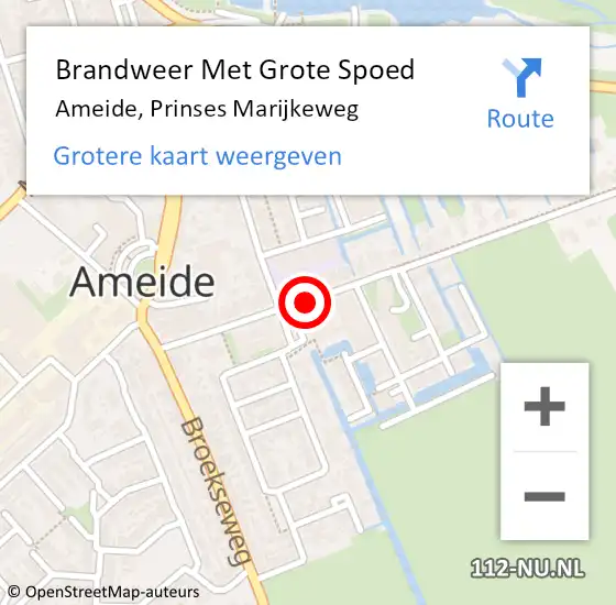 Locatie op kaart van de 112 melding: Brandweer Met Grote Spoed Naar Ameide, Prinses Marijkeweg op 3 oktober 2014 20:07