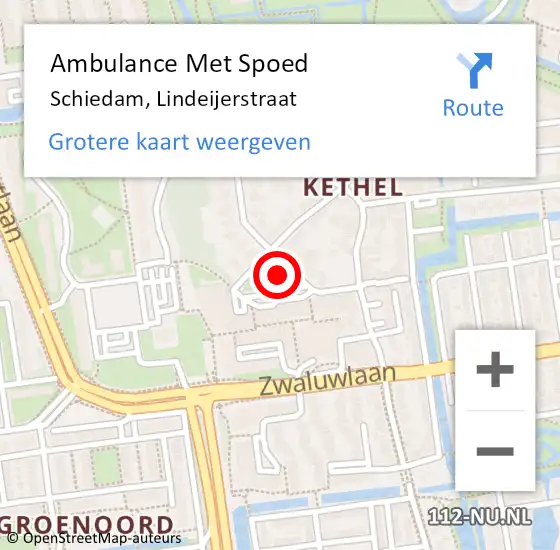 Locatie op kaart van de 112 melding: Ambulance Met Spoed Naar Schiedam, Lindeijerstraat op 27 april 2024 13:47