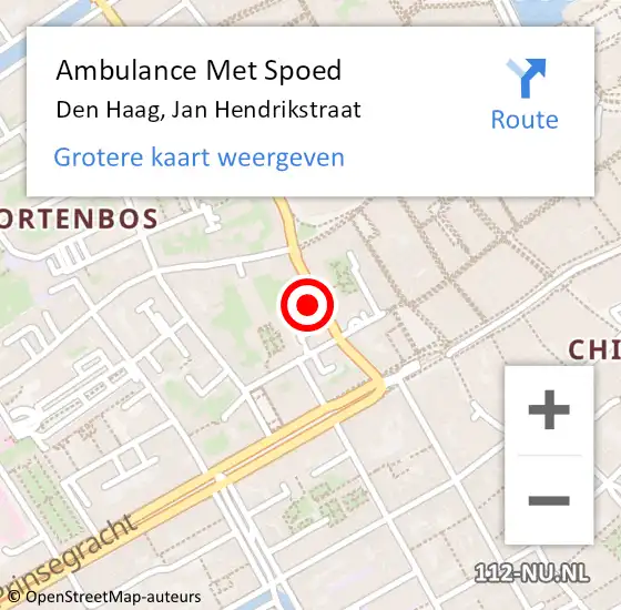 Locatie op kaart van de 112 melding: Ambulance Met Spoed Naar Den Haag, Jan Hendrikstraat op 27 april 2024 14:03