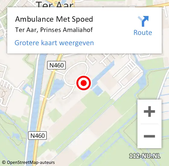 Locatie op kaart van de 112 melding: Ambulance Met Spoed Naar Ter Aar, Prinses Amaliahof op 27 april 2024 14:04