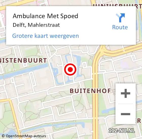 Locatie op kaart van de 112 melding: Ambulance Met Spoed Naar Delft, Mahlerstraat op 27 april 2024 14:11