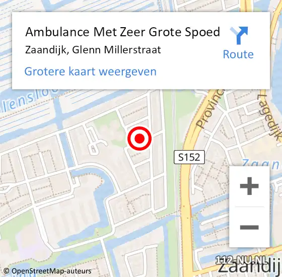 Locatie op kaart van de 112 melding: Ambulance Met Zeer Grote Spoed Naar Zaandijk, Glenn Millerstraat op 27 april 2024 14:11