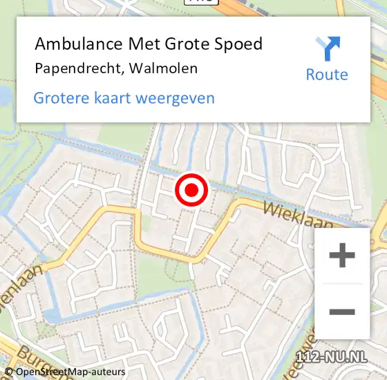 Locatie op kaart van de 112 melding: Ambulance Met Grote Spoed Naar Papendrecht, Walmolen op 27 april 2024 14:16